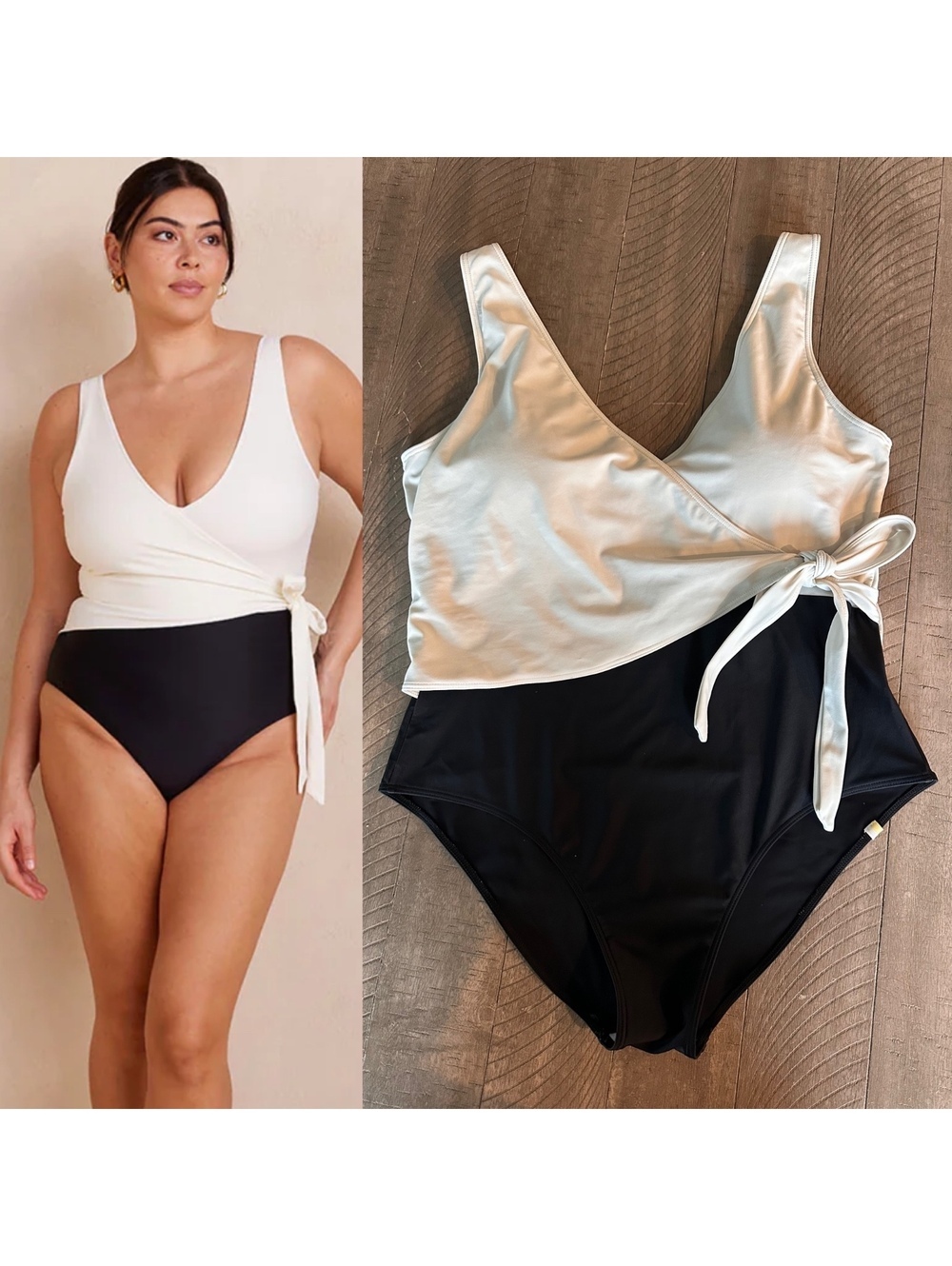 Summersalt The Perfect Wrap One Piece Swimsuit Black & White Women’s size 16
